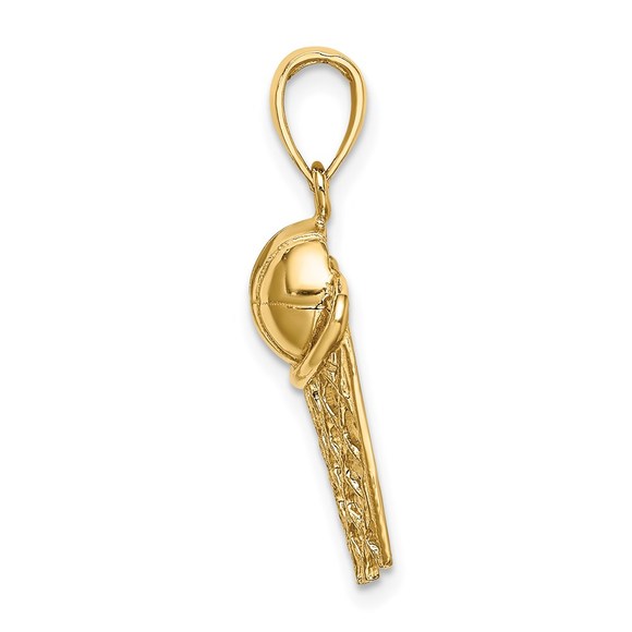 14k Yellow Gold Genuine Sports Polished Basketball and Net Charm - Picture 3 of 5